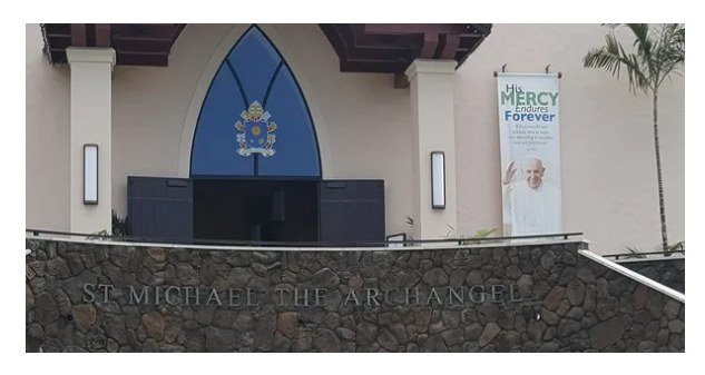 Cast brass and stone entry signage, St. Michael the Archangel