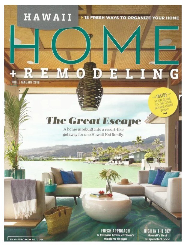Hawaii Home + Remodeling magazine cover, January 2018, The Great Escape